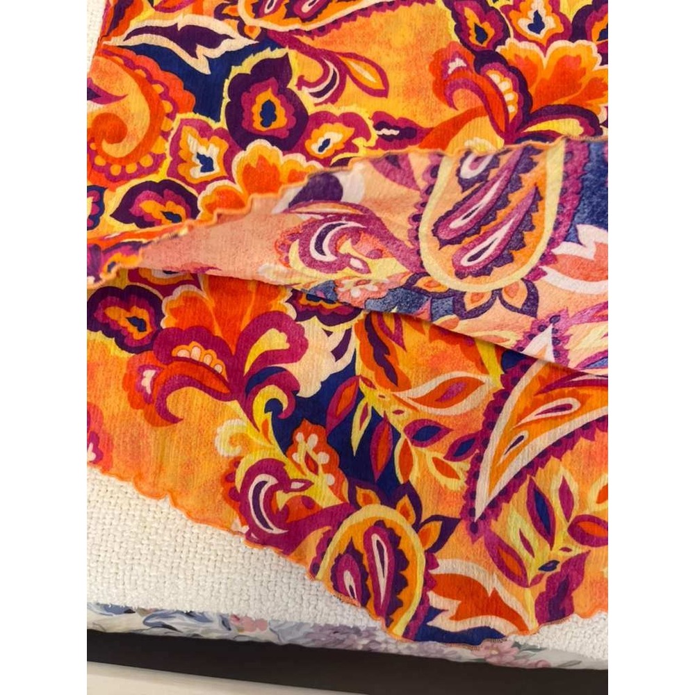 Soft Surroundings PM Orange Purple Paisley Cotton 3/4 Sleeve Lettuce Hem Top - Picture 7 of 10